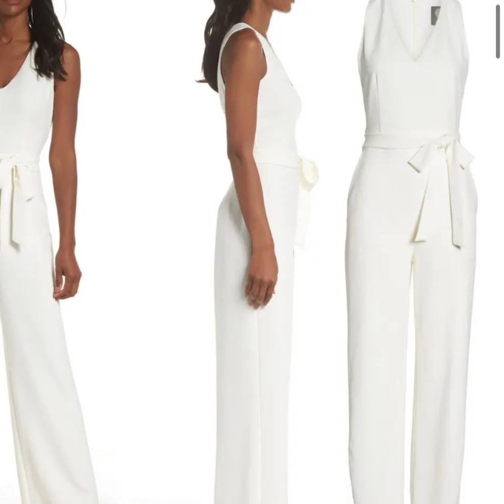 Vince Camuto White Jumpsuit V Neck - Bridal Shower Ready